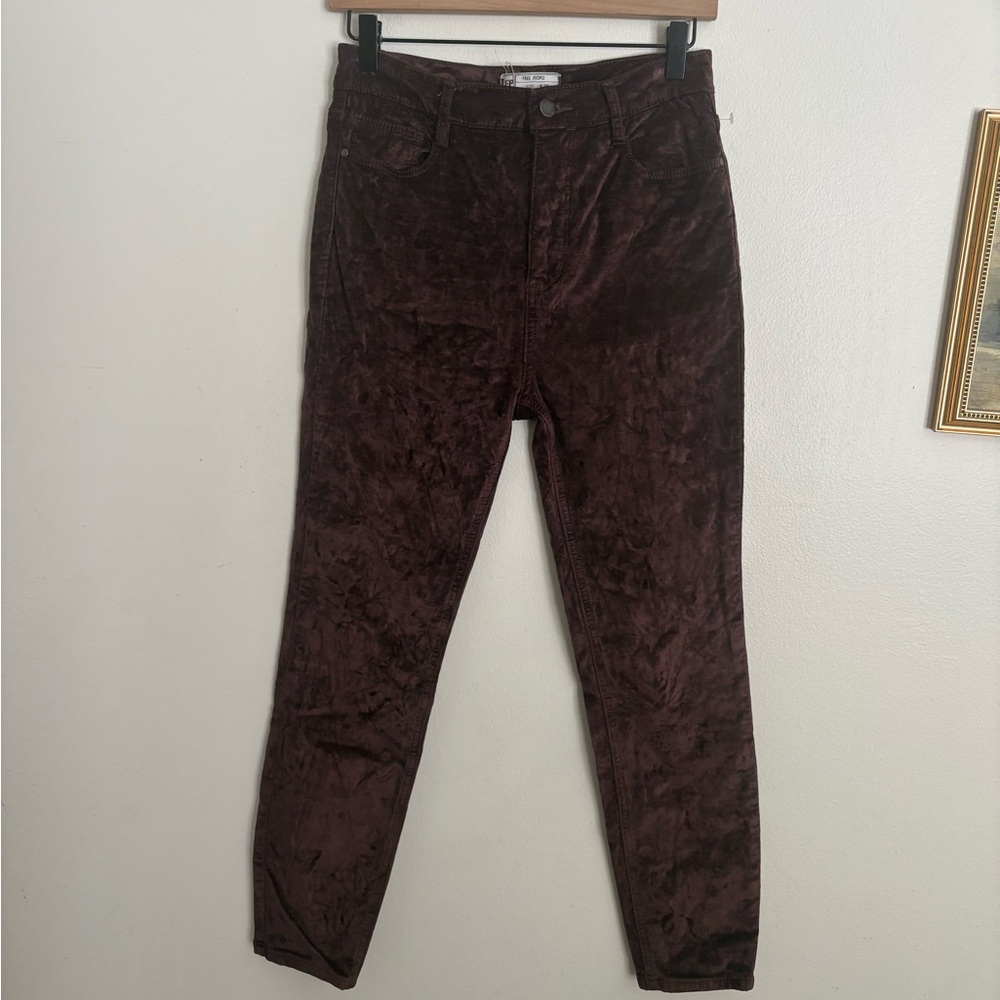 Free People Chocolate Velvet Pants Skinny Stretch High Rise Chic Women’s size 28